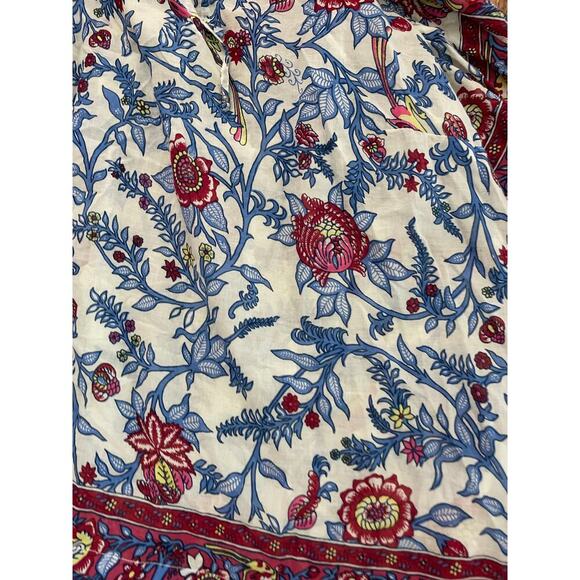 Point Sur Women's Red Blue Floral Print Ruffle Block Print Blouse Top Size 12 - Picture 5 of 15